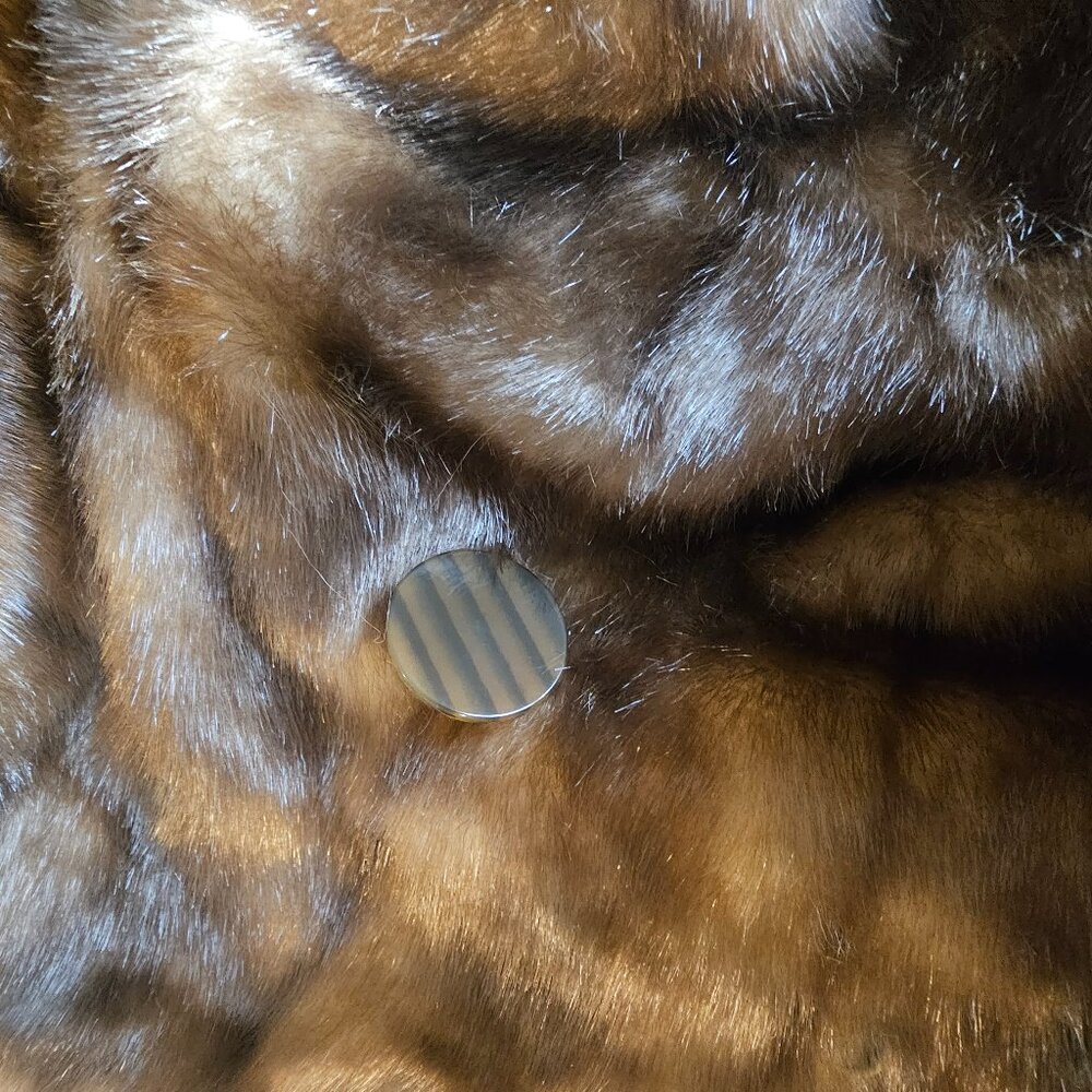 Vintage XS Rachel Zoe Horizontal Chestnut Faux Mink Cropped Fur Coat Soft - Picture 7 of 12